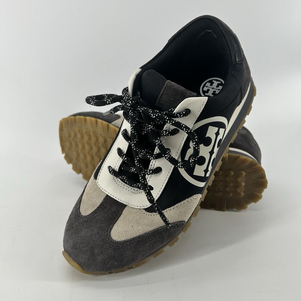 Tory Burch Women's Sawtooth Designer Sneakers Shoes Size 6.0M Black/Gray Lace-Up